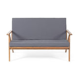 Christopher Knight Home Panama Outdoor Acacia Wood Chat Set with Water Resistant Cushions, 4-Pcs Set, Teak Finish / Grey Christopher Knight Home