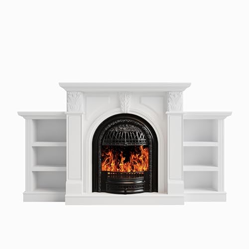 BLANKSPACE 80 Inch Electric Fireplace with Mantel, Tv Stand with Black Birdcage Fire Place Heater and Carved Square Column Design Design for Living Room, Bedroom BLANKSPACE