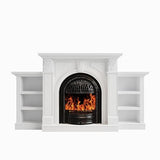 BLANKSPACE 80 Inch Electric Fireplace with Mantel, Tv Stand with Black Birdcage Fire Place Heater and Carved Square Column Design Design for Living Room, Bedroom BLANKSPACE
