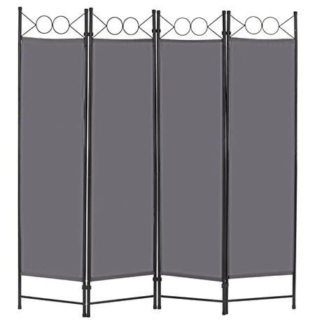 4 Panel Room Divider 6FT Steel Frame Screen Folding Privacy Divider Freestanding Partition for Home Office Bedroom (Grey) FDW