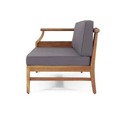 Christopher Knight Home Aston Outdoor 5 Seater Sectional Chat Set with Cushions - Acacia Wood - Teak/Dark Gray Christopher Knight Home