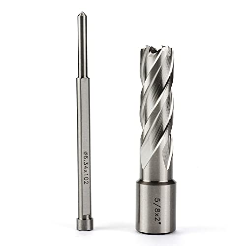 OSCARBIDE 5/8"x2" HSS Annular Cutter 5/8 inch Cutting Diameter 2 inch Depth of Cut,3/4 inch Weldon Shank 2 Flat Mag Drill Bit with Pilot Pin for Magnetic Drill Press,1 Piece OSCARBIDE