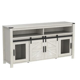 WAMPAT Rustic White Farmhouse Coffee Bar Cabinet with Sliding Barn Doors and Adjustable Storage WAMPAT