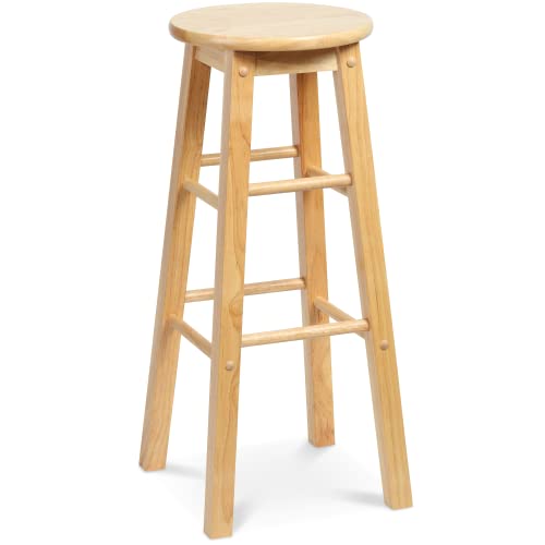 PJ Wood 29 Inch Tall Classic Round Seat Kitchen Counter Bar Stools 2 Pack with 4 Square Legs for Homes, Dining Spaces, and Bars, Natural - WoodArtSupply