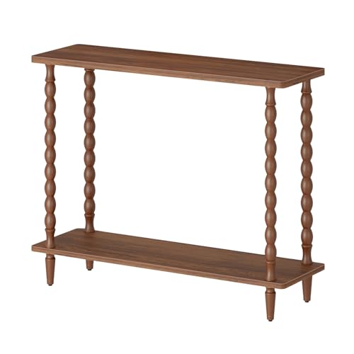 HOOBRO 39.4'' Console Table, 2-Tier Entryway Table Sofa Table with Storage, Mid-Century Modern Behind Couch Table with Rubberwood Leg for Living Room, Hallway, Foyer, Walnut WL105XG01 HOOBRO