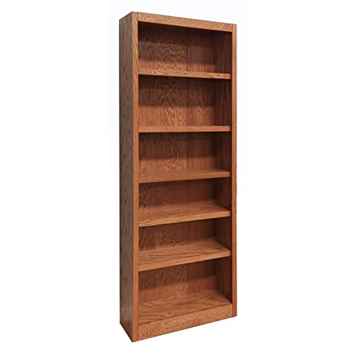 Concepts In Wood 84" Traditional Oak Bookcase with 4 Adjustable & 2 Fixed Shelves Concepts In Wood