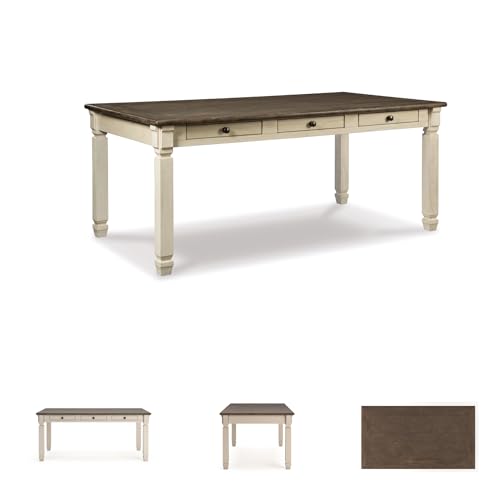 Signature Design by Ashley Bolanburg Farmhouse Rectangular Dining Table, 3 Drawers On Each Side, Seats 6, Wood, 71.88" W x 39.88" D x 31.13" H, Whitewash Signature Design by Ashley