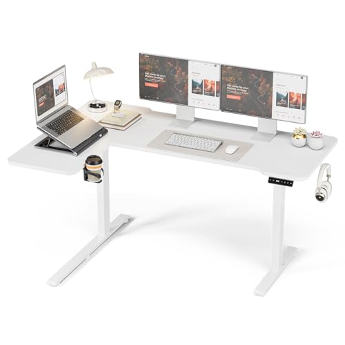 Acrolix 59 Inch L Shaped Standing Desk Adjustable Height, Electric Corner Standing Desk, Sit Stand Computer Table with Reversiable Splice Board,White Acrolix