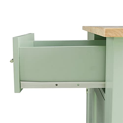 Pemberly Row Wood Drop Leaf Kitchen Island/Cart in Mint/Natural - WoodArtSupply