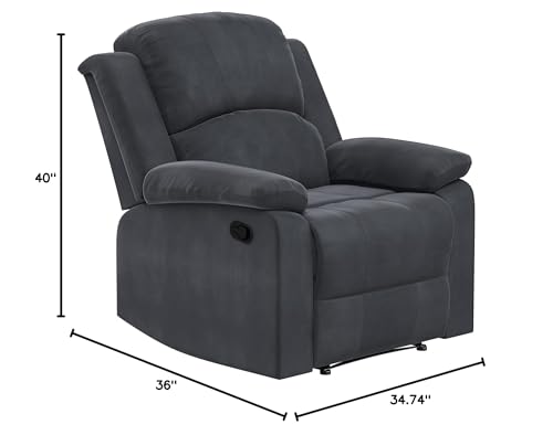 Relax-A-Lounger Drew 34.75" Manual Pull Handle Recliner, Modern Overstuffed, Pocket Coil Comfort, Soft Microfiber Fabric, Java Relax-A-Lounger