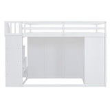 Ball & Cast Full Size Loft Bed with Storage Staircase & Safety Guardrail,Sturdy Wood Bedframe W/ 3 Cabinets & 4 Drawers,Built-in Wardrobes,Space Saving,for Boy Girl Kids Small Bedroom Dormitory,White Ball & Cast