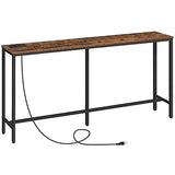 MAHANCRIS 63" Console Table with Power Outlet, Narrow Sofa Table, Industrial Entryway Table with USB Ports, Behind Couch for Entryway, Hallway, Foyer, Living Room, Bedroom, Rustic Brown CTHR16E01Z MAHANCRIS