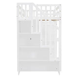 Merax Kids Twin Multifunction Loft Bed with Desk/Wardrobe, Wood Storage Loft Bed with Staircase, Bookshelf & Drawers, No Box Spring Needed, Space Saving, White Merax