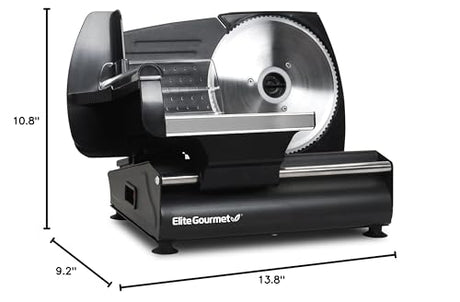 Elite Gourmet EMT-625B Ultimate Precision Electric Deli Food Meat Slicer Removable Stainless Steel Blade, Adjustable Thickness, Ideal for Cold Cuts, Hard Cheese, Vegetables & Bread, 7.5”, Black Elite Gourmet