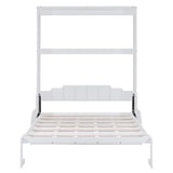 Merax Queen Size Murphy Bed Frame, Modern Wall Bed Can Be Folded into Cabinet, Chair with Cushion, White Merax