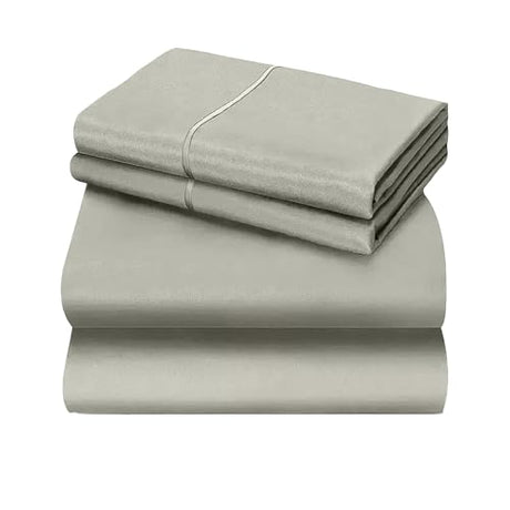 Sanqitara 6 - Piece Bed Sheet Set, 4 Pillowcases + 1 Flat Sheet + 1 Fitted Sheet, Soft & Breathable Bedding for Twin/Full/Queen/King/Cal King (Light Grey, Twin) Sanqitara