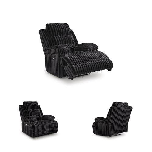 Signature Design by Ashley Higgesbee Modern Power Recliner with USB Port and Pillow-Top Armrest, Black