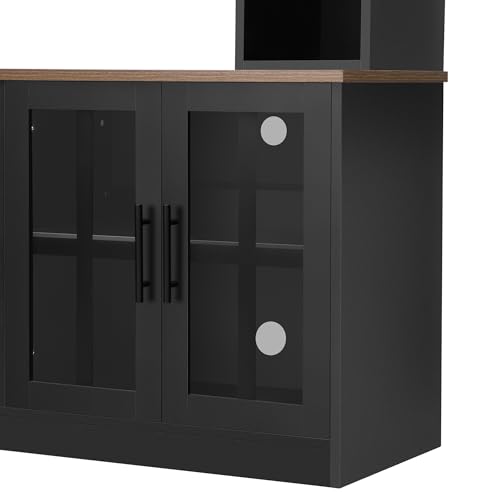 95.5" W Wall Unit Entertainment Center with Bookshelves for TVs up to 80", Modern TV Stand Media Console with electric fireplace Cabinets, and Adjustable Shelves for Living Room (Black+Brown#53) Brabrety