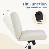 DUMOS Criss Cross Chair No Wheels Wide Cross Legged Office Desk Vanity Chair Comfy Fabric Armless Adjustable Swivel for Home Computer Task (Beige) DUMOS