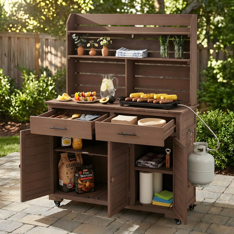 TOPMAX 65"H Large Garden Potting Bench with Storage and Lockable Wheels HouseOfZazla