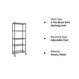 JS HANGER Wire Shelving Unit, 5-Tier Heavy Duty Height Adjustable Rolling Metal Shelves for Storage, 550 lbs Capacity, 23.23''W X 13.4''D X 71''H, Black JS HANGER