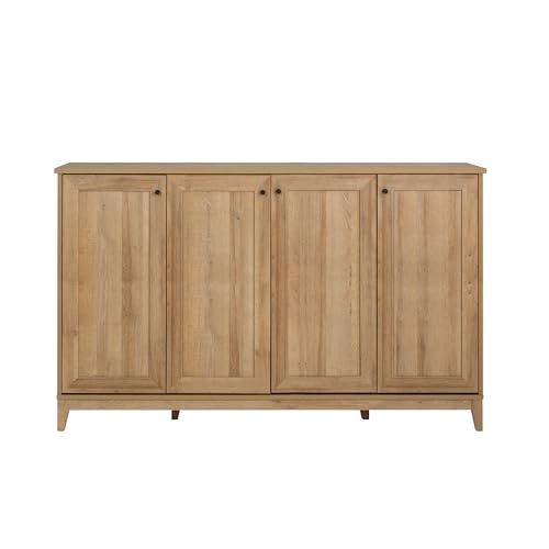 Prepac Yaletown 4 Panel Door Console Table with Storage, Oak Storage Cabinet with Doors and Shelves, Sideboard Storage Cabinet 60" W x 32" H x 16" D, OCBG-2220-1 Prepac