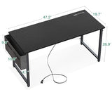 KKL Small Desk with Power Outlets and USB Port Computer Desk for Home Office Gaming Simple Modern Style Writing Desks with Storage Bag Headphone Hook, 48 inch, Black KKL