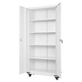 VEVOR Metal Storage Cabinet, 72.6 in Rolling Steel Garage Cabinet with 4 Adjustable Shelves, 2 Magnetic Doors & 2 Keys, 5 Tiers Lockable Tool Storage for Pantry, Warehouse, Basement, Office, White VEVOR