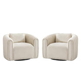 ANJ Swivel Barrel Chair Set of 2 with Plump Pillow, Modern Channel Dutch Velvet Accent Chair, Comfy Round Armchair, Swivel Accent Chair for Nursery Living Room Bedroom (Beige) ANJ