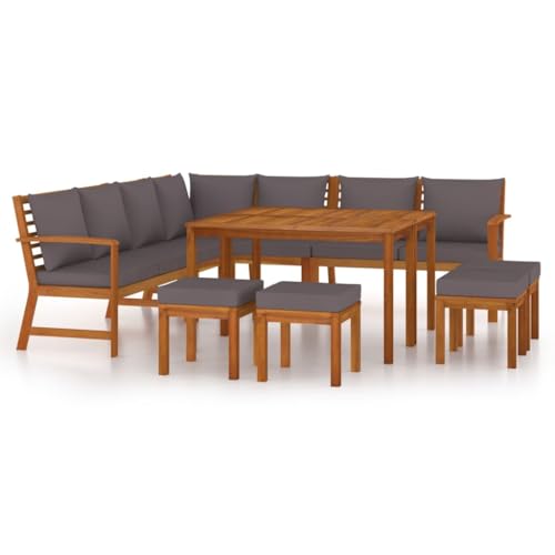 ANYCHOLE 11 Piece Patio Dining Set with Cushions Solid Wood Acacia,Rustic Acacia Wood Patio Dining Set with Cushions for Timeless Garden Charm Patio Furniture Sets, Outdoor Furniture Sets