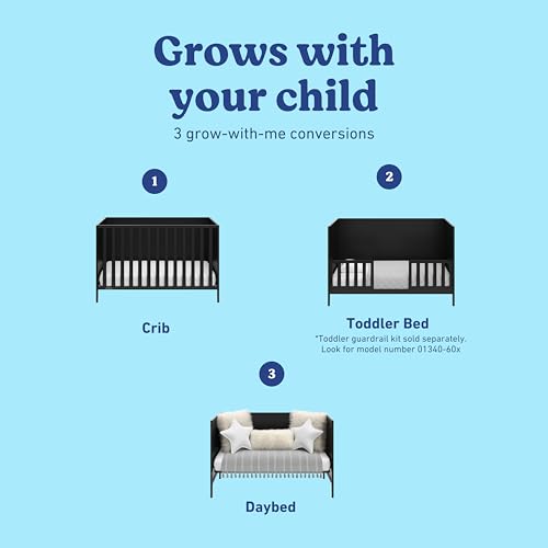 Graco Theo 3-in-1 Convertible Baby Crib - GREENGUARD Gold Certified, Converts to Toddler Bed & Daybed, Fits Standard Full-Size Baby Crib Mattress, 4 Adjustable Mattress Heights (Black)