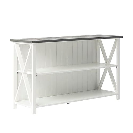 Walker Edison Solid Wood Farmhouse Storage Console, 52 Inch, White/Grey Wash Walker Edison