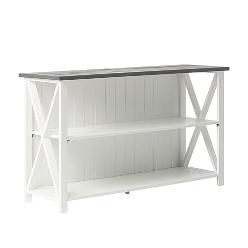 Walker Edison Solid Wood Farmhouse Storage Console, 52 Inch, White/Grey Wash - WoodArtSupply