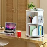 DDBESSIC 2-Tier 360° Rotating Bookshelf Tower for Small Spaces - White Display Shelf DDBESSIC
