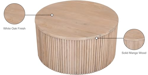 Meridian Furniture Oakhill Collection Modern | Contemporary Round White Oak Finish Coffee Table, 36" W x 36" D x 16" H, Brown Meridian Furniture