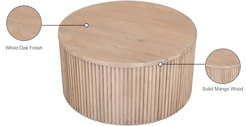 Meridian Furniture Oakhill Collection Modern | Contemporary Round White Oak Finish Coffee Table, 36" W x 36" D x 16" H, Brown - WoodArtSupply