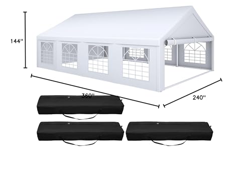 YITAHOME 20x30 ft Party Tent Heavy Duty Outdoor Wedding Event Shelters Upgraded Galvanized Canopy with Large White Roof, Removable PVC Sidewalls & 3 Storage Bags YITAHOME