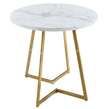 VECELO Round Dining Room Table with Wood Grain Tabletop and Steel Frame, for Kitchen, Living Room, Office, Conference, 2 to 4 Person, White & Gold VECELO