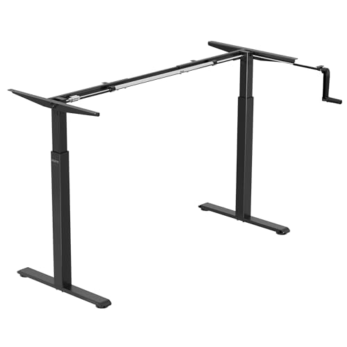 Mount-It! Manual Standing Desk Frame with Hand Crank, Adjustable Height Sit-Stand Desk Base for 48–72 Inch Tops, 132 lb Capacity, Power-Free Ergonomic Frame, Black (Frame Only) Mount-It!