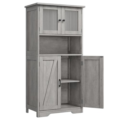 IDEALHOUSE Bathroom Storage Cabinet, Freestanding Floor Linen Storage Cabinet with Doors and Shelves, Wooden Kitchen Pantry Storage Cabinet, Standing Cupboard, Storage Cabinet for Living Room, Greige