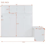 Ball & Cast Murphy Bed Queen Size,Hideaway Beds with Desk and Storage Shelves,Multifunction Wood Wall Cabinets Bedframe W/Big Cabinets &Hardware Chain,Slat Support,Space-Saving for Apartment,White Ball & Cast