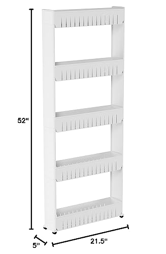 Slim Rolling Storage Cart - 5-Tier Utility Cart with Wheels for Bathroom, Kitchen, and Laundry Room - Bathroom Shelves by Lavish Home (White) Lavish Home