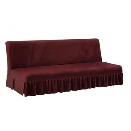 ANWUCHEN Futon Cover-Stretch Armless Futon Covers Full Size with Skirt Ruffled Futon Sofa Cover Washable Folding Sofa Bed Cover Soft Futon Couch Cover Slipcover with Elastic Bottom for Kids,Pets(Red) ANWUCHEN