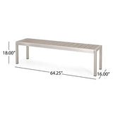 Great Deal Furniture Odelia Outdoor Modern Aluminum Dining Bench with Faux Wood Seat, Natural and Silver GDFStudio
