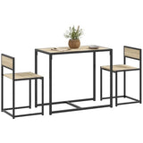 HOMCOM 3-Piece Industrial Dining Table Set for 2, Kitchen Table and Chairs, Dining Room Sets for Small Spaces, Oak HOMCOM