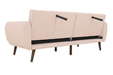 Novogratz Brittany 82 Inch Futon Sofa Bed in Faux Leather, Upholstered Couch Sleeper with Tufted Back, Mid-Century Modern Design, Pink Novogratz