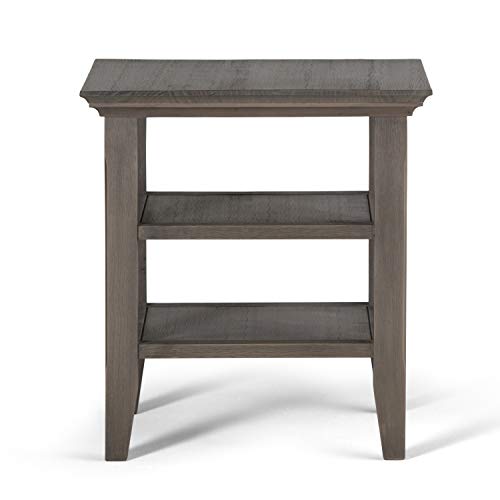 SIMPLIHOME Acadian SOLID WOOD 19 inch wide Square Rustic Contemporary End Side Table in Farmhouse Grey with Storage, 2 Shelves, for the Living Room
