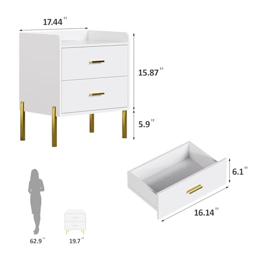Vabches Nightstand with Built-in Charging Station, White Mid Century Modern Nightstand for Bedroom, Stylish End Tables for Lamps, Books Vabches