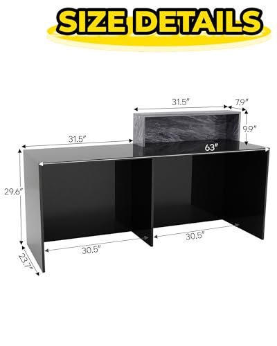 Gguileb Black Reception Desk with Counter, Solid Wood Front Desk Reception Counter with Lockable Drawer & Cable Grommet, Retail Checkout for Beauty Salon, Office, Shop, Left, 63”