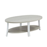 Roundhill Furniture Anze Contemporary Oval Wood Shelf Coffee Table in White Finish Roundhill Furniture
